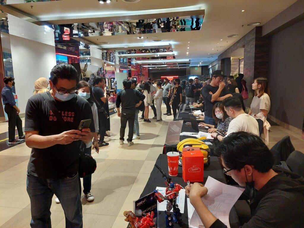 Premiere attendees at the redemption counters.